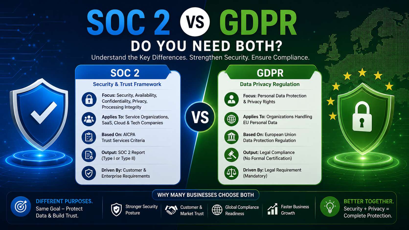 SOC 2 vs GDPR comparison infographic